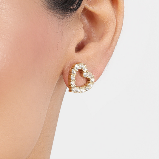 Embellished Heart 18K Gold Plated Earrings