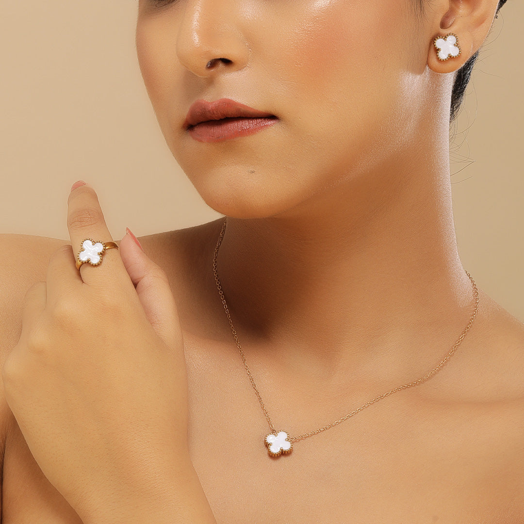 Gilded Grace White  18K Gold Plated Jewellery Set