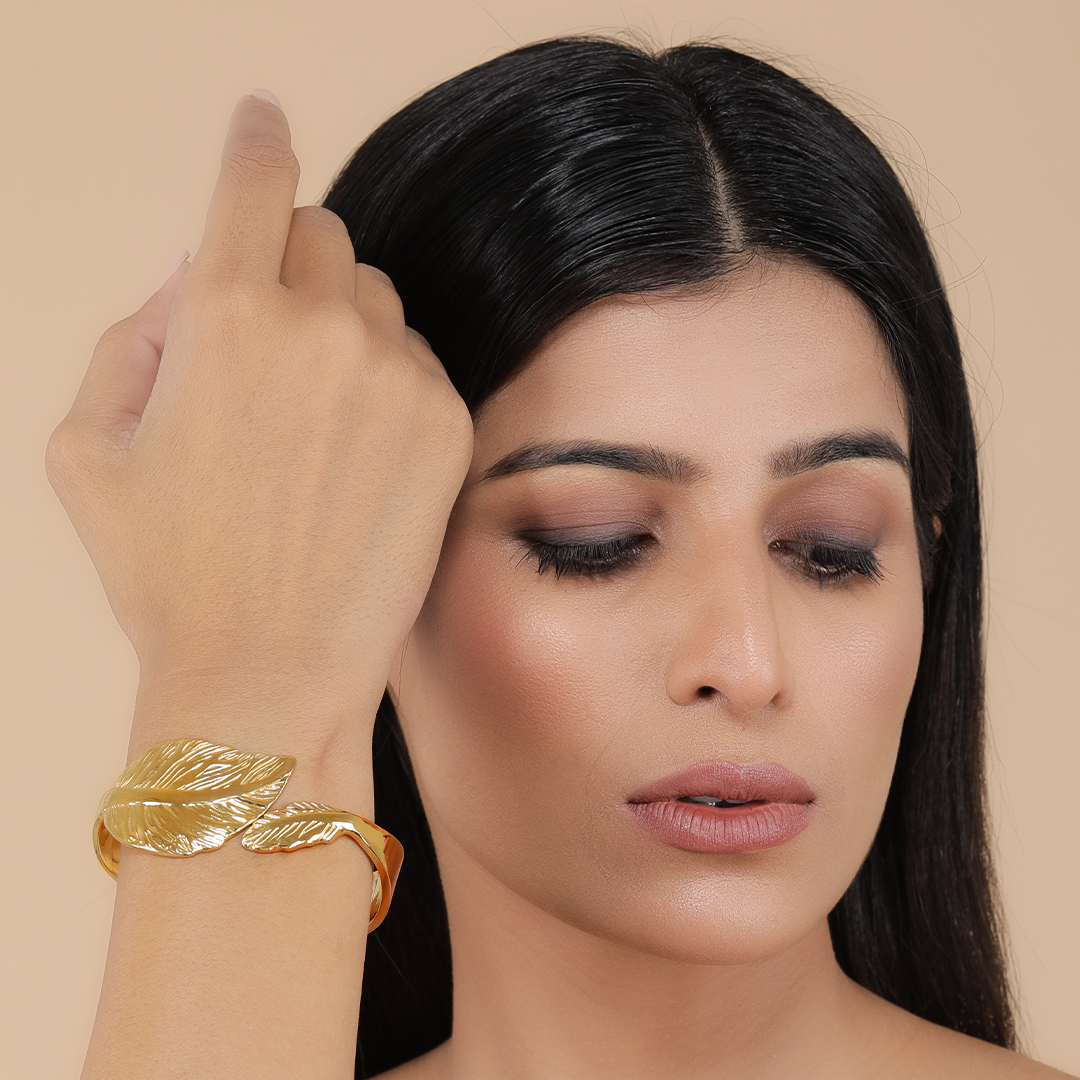 Leaf Handcuff 18K Gold Plated Bracelet