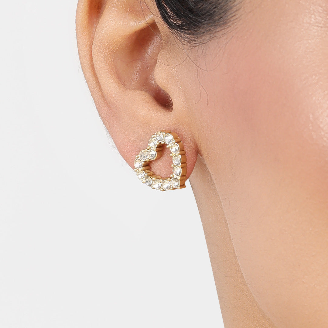 Embellished Heart 18K Gold Plated Earrings